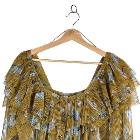 FREE PEOPLE FRILLS AND THRILLS RUFFLED TIERED SHEER FLORAL LONG SLEEVE CROP TOP - Picture 5 of 12